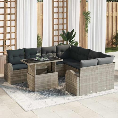 Aiious Garten-Sofa-Set 9 pcs Hellgrau 100 x 55 x 73 cm Poly Rattan von Aiious