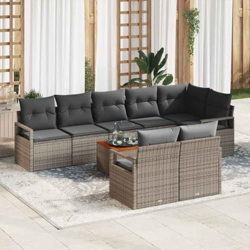 Aiious Gartensofa Set mit 9 Teilen Kissen Grau Poly Rattan f¨¹r Outdoor von Aiious