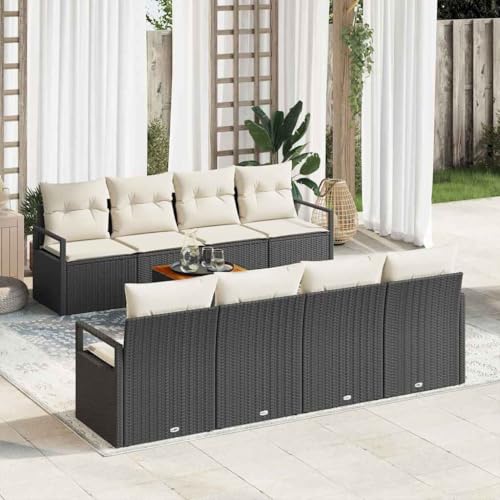 Aiious Gartensofa Set 9 teilig Schwarz Poly Rattan mit Kissen von Aiious