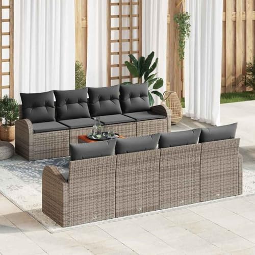 Aiious Wetterfestes Rattan Gartensofa 9 Stueck Grau Mit Hohem Sitzkomfort Und Stauraum von Aiious