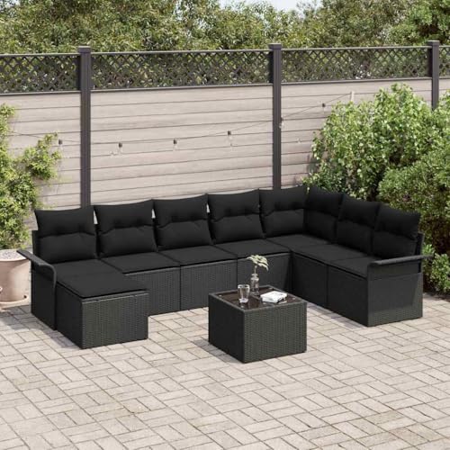 Aiious Robustes Aussensofa Set 9 Stuecke mit Polstern in Schwarz Fuer hohe Belastbarkeit von Aiious