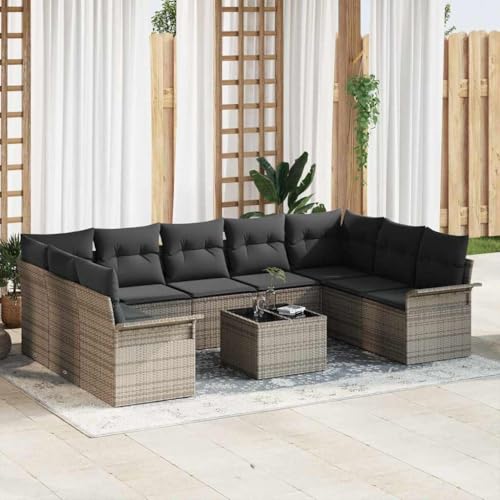 Aiious Gartensofa Set 10 TLG Poly Rattan Grau mit Sitzkissen von Aiious