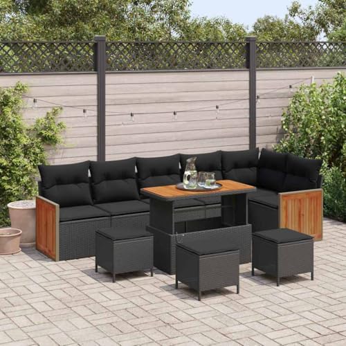 Aiious Garten-Sofa-Set mit Kissen 10 pcs Schwarz 110 x 55 x 71 cm von Aiious