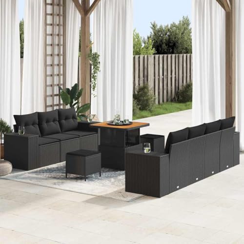 Aiious Garten-Sofa-Set mit Kissen 10 pcs Schwarz 80 x 80 x 71 cm von Aiious