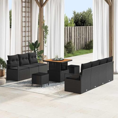 Aiious Garten-Sofa-Set mit Kissen 10 pcs Schwarz 80 x 80 x 71 cm von Aiious