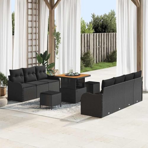 Aiious Garten-Sofa-Set mit Kissen 10 pcs Schwarz 80 x 80 x 71 cm von Aiious