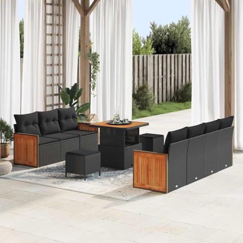 Aiious Garten-Sofa-Set mit Kissen 10 pcs Schwarz 80 x 80 x 71 cm von Aiious
