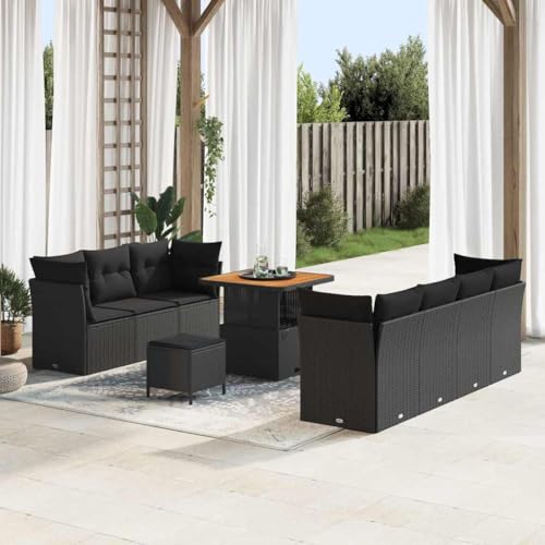 Aiious Garten-Sofa-Set mit Kissen 10 pcs Schwarz 80 x 80 x 71 cm von Aiious