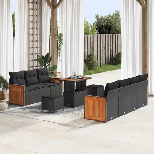 Aiious Garten-Sofa-Set mit Kissen 10 pcs Schwarz 90 x 55 x 71 cm von Aiious