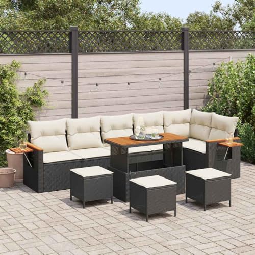 Aiious Garten-Sofa-Set mit Kissen 10 pcs Schwarz Poly Rattan von Aiious