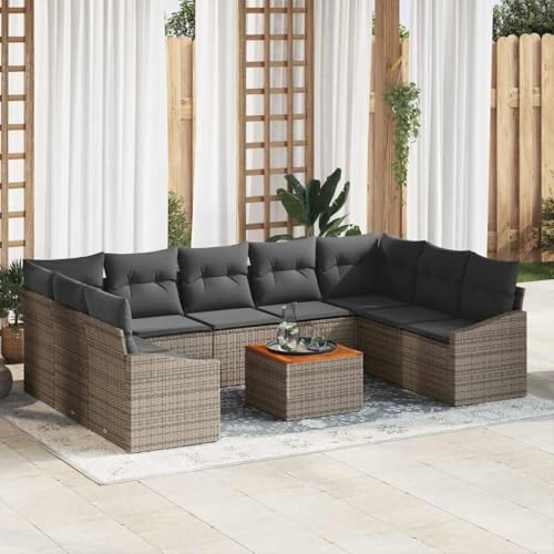 Aiious Poly Rattan Garten Lounge Set 10 Stuecke Grau Mit Kissen Modular von Aiious