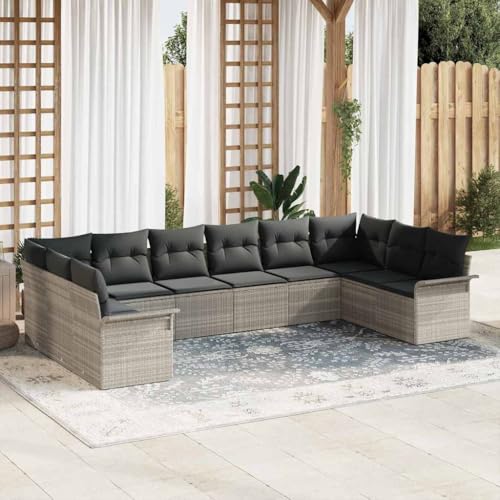 Aiious Gartensofa Set Hellgrau 10tlg mit Kissen Wetterschutz Poly Rattan von Aiious