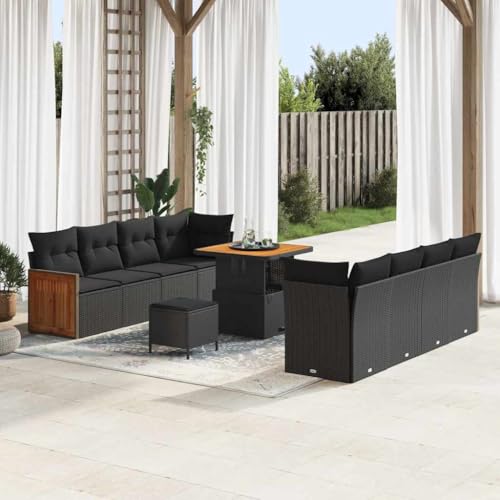 Aiious Garten-Sofa-Set mit Kissen 11 pcs Schwarz 80 x 80 x 71 cm von Aiious