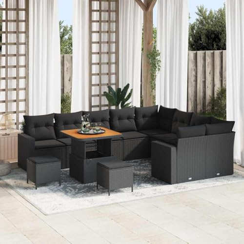 Aiious Garten-Sofa-Set mit Kissen 12 pcs Schwarz 80 x 80 x 71 cm von Aiious