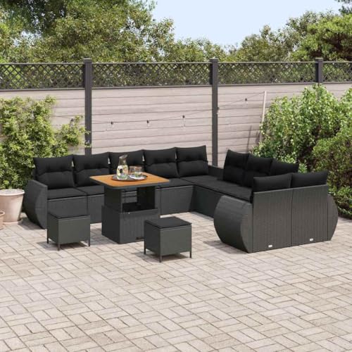 Aiious Garten-Sofa-Set mit Kissen 13 pcs Schwarz 80 x 80 x 71 cm von Aiious