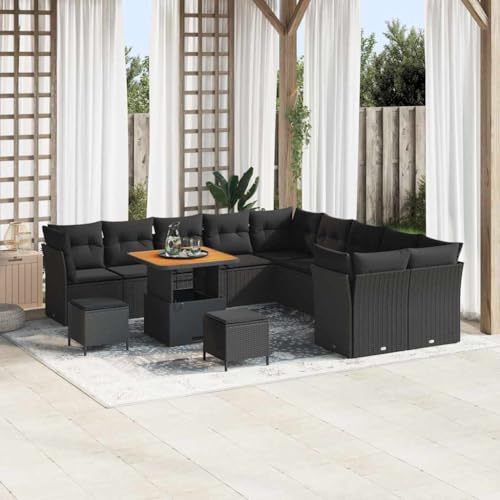 Aiious Garten-Sofa-Set mit Kissen 13 pcs Schwarz 80 x 80 x 71 cm von Aiious