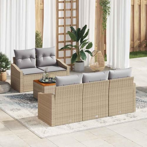 Aiious Wetterfestes Gartensofa-Set 6tlg Beige Poly Rattan Mit Komfortkissen Aiious Wetterfestes Gartensofa-Set 6tlg Beige Poly Rattan Mit Komfortkissen von Aiious