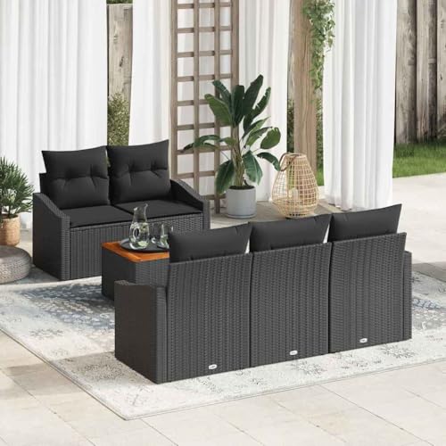 Wetterfeste Sitzgruppe aus Poly Rattan mit 6 Teilen Schwarz Modular f¨¹r Garten und Terrasse von Aiious
