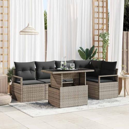 Aiious Garten-Sofa-Set mit Kissen 6 pcs Grau 100 x 55 x 73 cm von Aiious