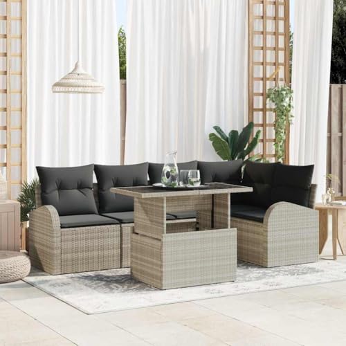 Aiious Garten-Sofa-Set mit Kissen 6 pcs Hellgrau 100 x 55 x 73 cm von Aiious