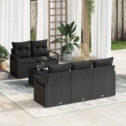 Aiious Garten-Sofa-Set mit Kissen 6 pcs Schwarz 55 x 55 x 37 cm von Aiious