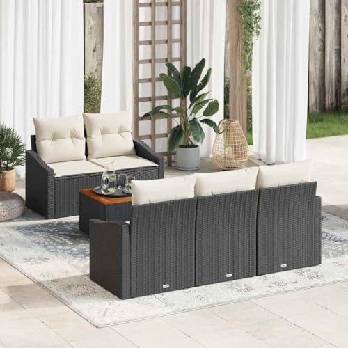 Aiious Robustes Gartensofa Set in Schwarz mit 6 Stuecken und Kissen Fuer Outdoor Nutzung von Aiious