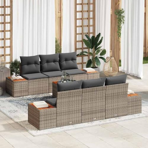 Aiious Poly Rattan Gartensofa Set 7 Personen Grau mit Kissen von Aiious