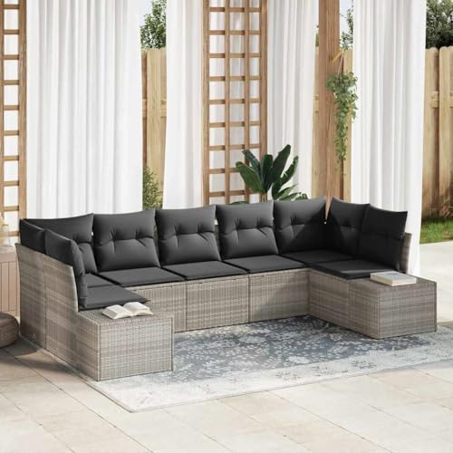 Aiious 7tlg Gartensofa Set mit Kissen Hellgrau Wetterfestes Poly Rattan Set Aiious 7tlg Gartensofa Set mit Kissen Hellgrau Wetterfestes Poly Rattan Set von Aiious