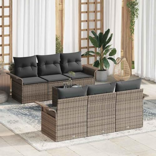 Aiious Garten-Sofa-Set mit Kissen 7 pcs Grau 55 x 55 x 37 cm von Aiious