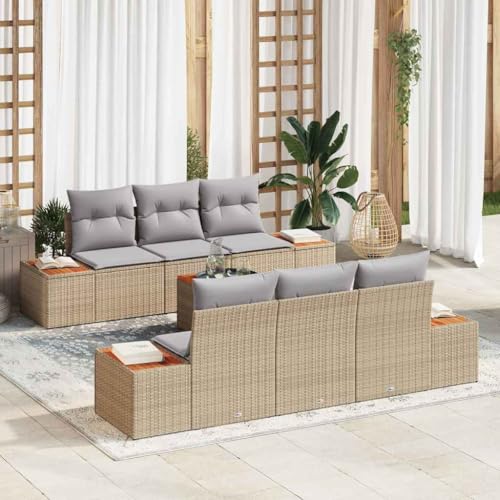 Aiious Robustes Poly-Rattan-Garten-Set mit 7 Teilen und Beige Kissen von Aiious