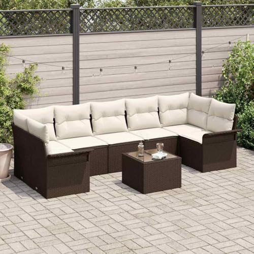 Aiious Garten-Sofa-Set mit Kissen 8 pcs Braun, Creme 55 x 55 x 37 cm von Aiious