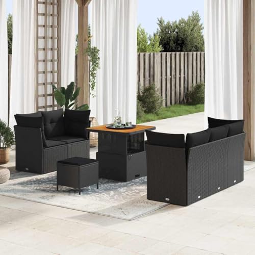 Aiious Garten-Sofa-Set mit Kissen 8 pcs Schwarz 80 x 80 x 71 cm von Aiious