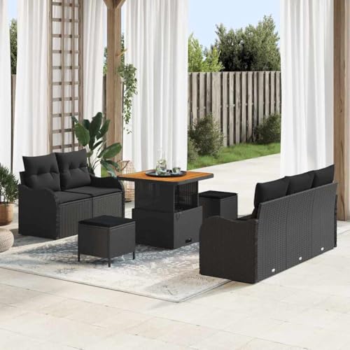 Aiious Garten-Sofa-Set mit Kissen 8 pcs Schwarz 80 x 80 x 71 cm von Aiious