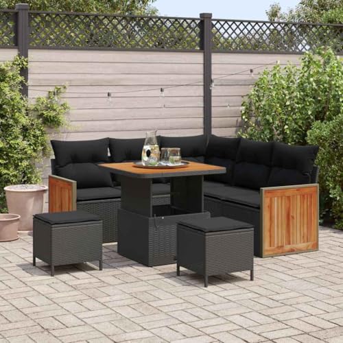 Aiious Garten-Sofa-Set mit Kissen 8 pcs Schwarz 80 x 80 x 71 cm von Aiious