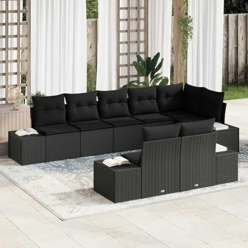 Aiious Modulares Poly Rattan Sofa Set f¨¹r Au?enbereich mit 8 Kissen Schwarz von Aiious