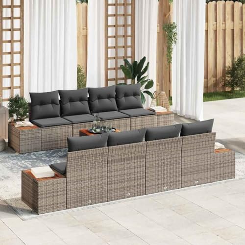 Aiious Sitzgruppe Garten 9 teilig mit Kissen Grau Poly Rattan von Aiious