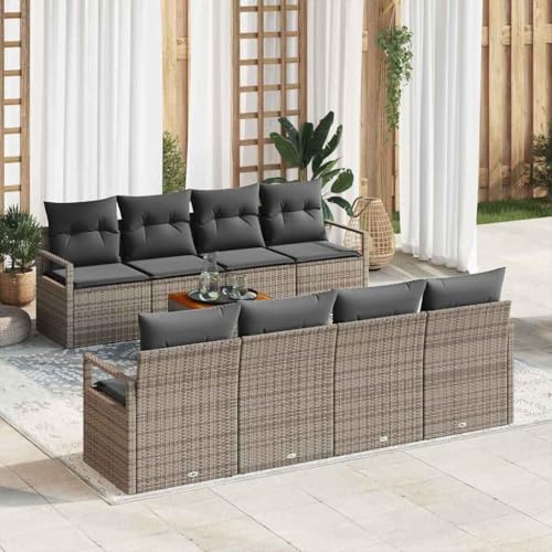 Aiious Poly Rattan Garten Sofa Set 9tlg mit Kissen Grau von Aiious