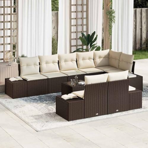 Aiious Robustes Gartensofa mit Schaumkissen in Braun und Creme Farbe 9 TLG Set von Aiious