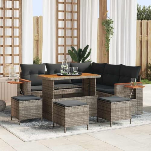 Aiious Garten-Sofa-Set mit Kissen 9 pcs Grau 110 x 55 x 71 cm von Aiious