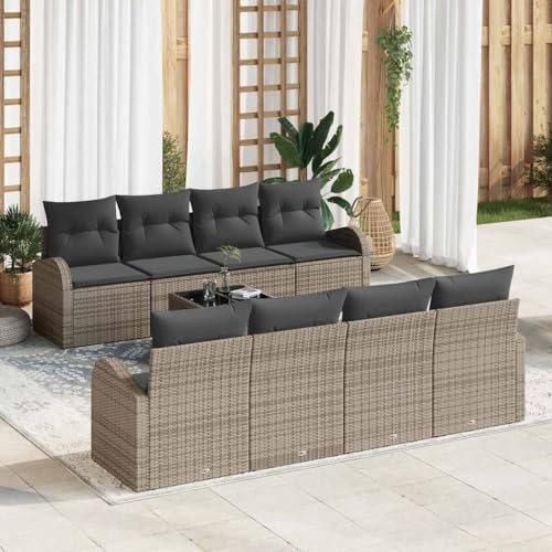 Aiious Garten-Sofa-Set mit Kissen 9 pcs Grau 55 x 55 x 37 cm von Aiious