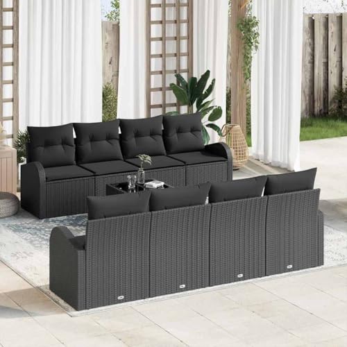 Aiious Garten-Sofa-Set mit Kissen 9 pcs Schwarz 55 x 55 x 37 cm von Aiious