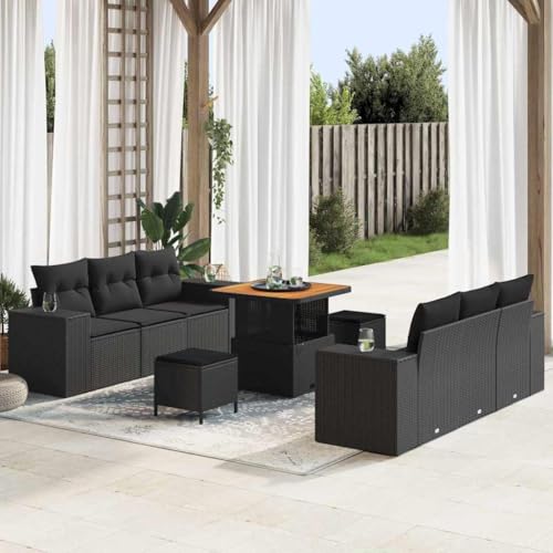 Aiious Garten-Sofa-Set mit Kissen 9 pcs Schwarz 80 x 80 x 71 cm von Aiious
