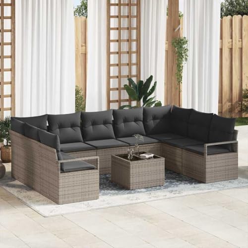 Aiious Garten-Sofa-Set mit Kissen mit Speicher 10 pcs Hellgrau von Aiious