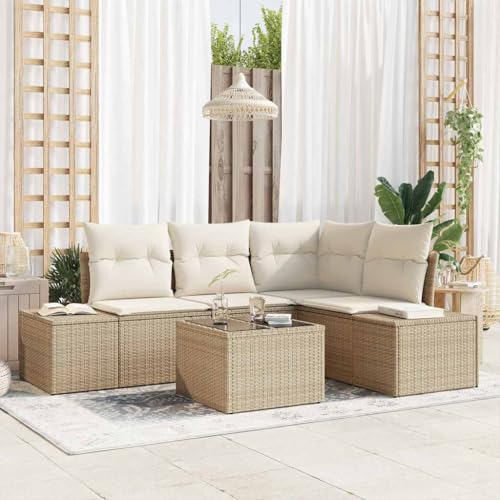 Aiious Garten-Sofa-Set mit Kissen mit Speicher 5 pcs Beige und Creme von Aiious