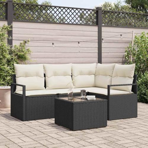 Aiious Garten-Sofa-Set mit Kissen mit Speicher 5 pcs Braun und Creme von Aiious