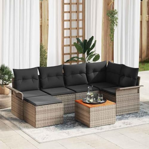 Aiious Garten-Sofa-Set mit Kissen mit Speicher 7 pcs Grau von Aiious