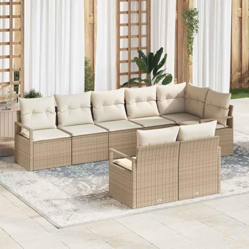 Aiious Garten-Sofa-Set mit Kissen mit Speicher 8 pcs Beige und Creme von Aiious