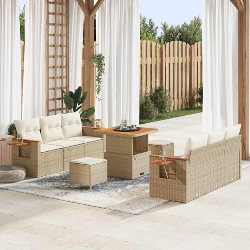 Aiious Garten-Sofa-Set mit Kissen mit Speicher 9 pcs Beige Poly Rattan Aiious Garten-Sofa-Set mit Kissen mit Speicher 9 pcs Beige Poly Rattan von Aiious