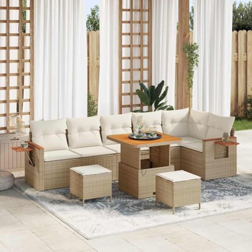 Aiious Garten-Sofa-Set mit Kissen mit Speicher 9 pcs Beige Poly Rattan von Aiious