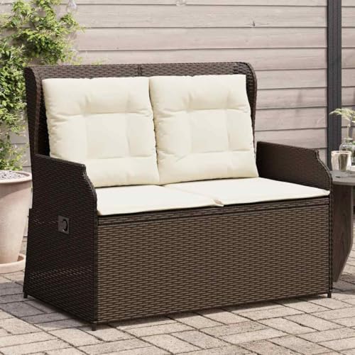 Aiious Gartenbank Verstellbar mit Kissen Braun Poly Rattan von Aiious